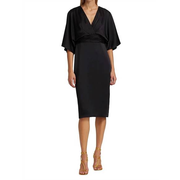 NEW THEIA kimono satin cocktail dress in black